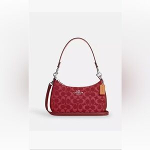 Coach Red Signature Jacquard Teri shoulder Bag NWT